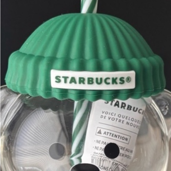 New Starbucks Bearista Cup with Green Hat Lid and Straw Viral Glass Adorable - Picture 5 of 6